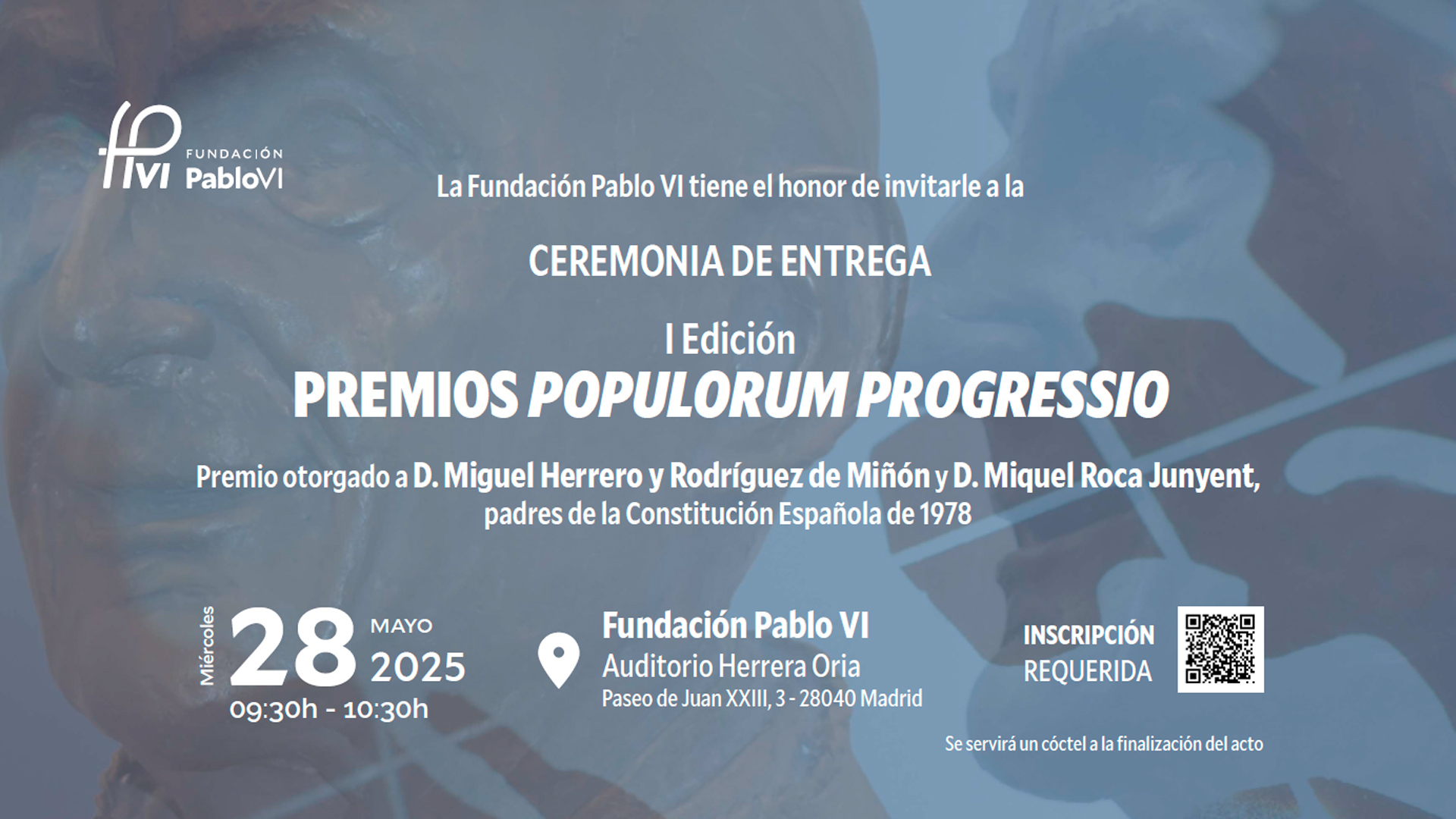 Lee más sobre el artículo Acto solemne de entrega de los premios Populorum Progressio a Miguel Herrero y Rodríguez de Miñón y Miquel Roca Junyent