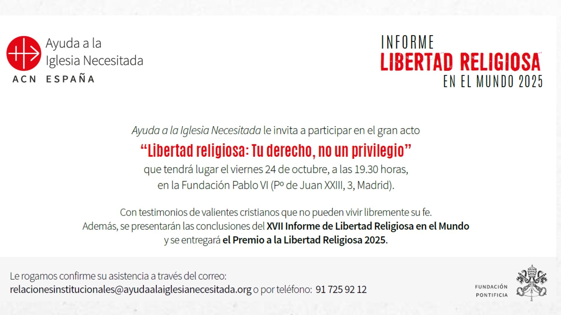 En este momento estás viendo Presentación de las conclusiones del Informe de Libertad Religiosa 2025 de Ayuda a la Iglesia Necesitada